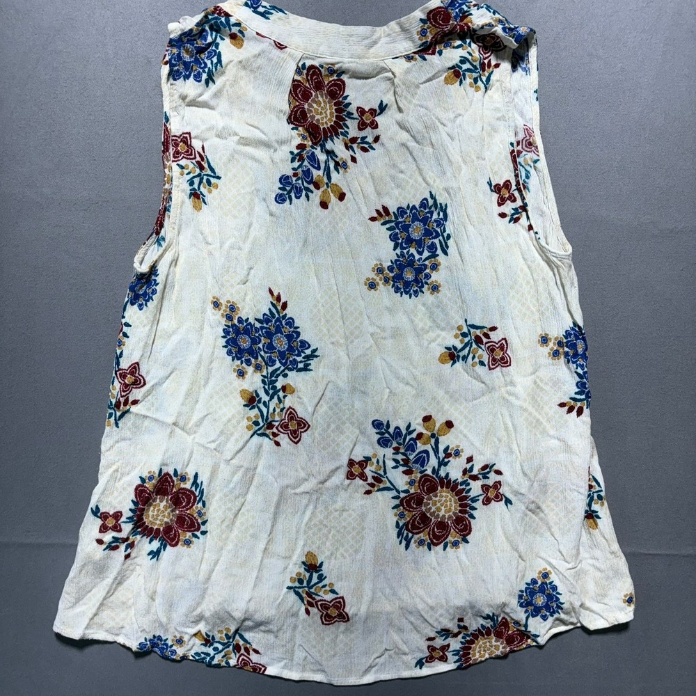 Blu Pepper Floral Sleeveless Blouse Cream Blue V-Neck Rayon Top BA6964 L - Picture 7 of 10